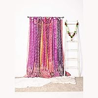Light-Filtering Sari Colorful Curtains – Boho Curtains, Bed Canopy Panel, Wall Tapestry or Window Treatment For Bedroom or Livingroom – Indian Print Curtains + Tote bag-Purple Haze Collection