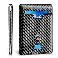 Wallet for Men Slim Mens Wallet RFID Blocking Front Pocket with 11 Card Slots Minimalist Bifold Credit Card Holder Genuine Leather Carbon Fiber Money Clip with Gift Box (Carbon Balck)