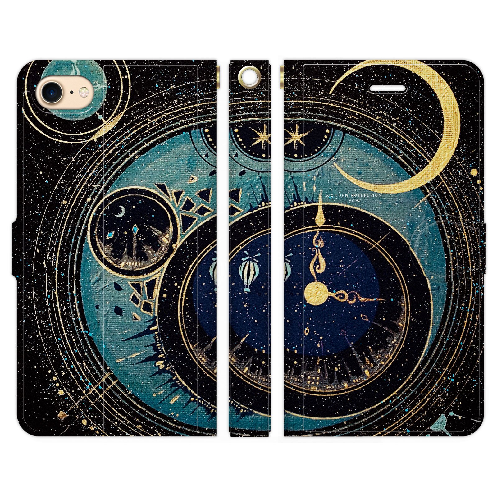Brains iPhone SE 3rd Generation 2nd Generation iPhone 8 iPhone 7 6 6s Notebook Type Case Cover Wonder Collection Series Designers Universe Moon Star Star Space Pattern Galaxy Folding Card Pocket iPhoneSE3