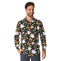 SUITMEISTER Christmas Print Fitted Button-up Shirt with Long Sleeves for Men