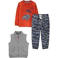 boys 3-piece Fleece Vest, Long-sleeve Shirt, and Woven Pant Playwear SetPants Set