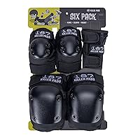 187 Killer Pads Skateboarding Knee Pads, Elbow Pads, and Wrist Guards, Six Pack Pad Set, Black, Large/X-Large