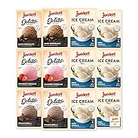 Junket Vanilla Ice Cream Mix and Gelato Mix Sampler Bundle: 6 Vanilla Ice Cream Mixes and 2 Stracciatella, 2 Dark Chocolate, 2 Strawberry Cheesecake Gelato Mixes. Quick and Easy! (Variety Pack of 12)