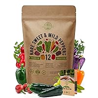 Organo Republic 12 Rare Sweet & Mild Pepper Seeds Variety Pack for Indoor & Outdoors. 600+ Non-GMO Pepper Garden Seeds: California Wonder Bell, Anaheim, Cubanelle, Pepperoncini, Banana Peppers
