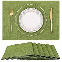 homing Grass Green Cloth Placemats for Dining Table Set of 6 – Cotton Linen Blend Washable Farmhouse Kitchen Mats for Indoors & Outdoors - Easy to Clean 13 x 19 Inch