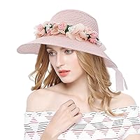 Lovful Fashion Flower Lace Ribbon Wide Brim Caps Summer Beach Sun Protective Hat Straw Hats for Women