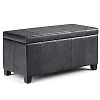 SIMPLIHOME Dover 36 inch Wide Rectangle Lift Top Storage Ottoman Bench in Upholstered Distressed Black Faux Leather, Footrest Stool, Coffee Table for the Living Room, Bedroom and Kids Room