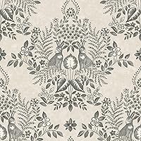 PSW1433RL Linen and Charcoal Cottontail Toile Premium Peel and Stick Wallpaper, Brown