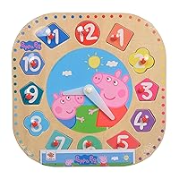 Eichhorn Peppa Pig 109265704 Learning Clock with 12 Plug-in Parts, 13-Piece Set, FSC 100% Certified Linden Plywood, 25 cm, Multi-Coloured