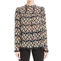 Max Studio Women's High Collar Lace Sleeve Detail Blouse