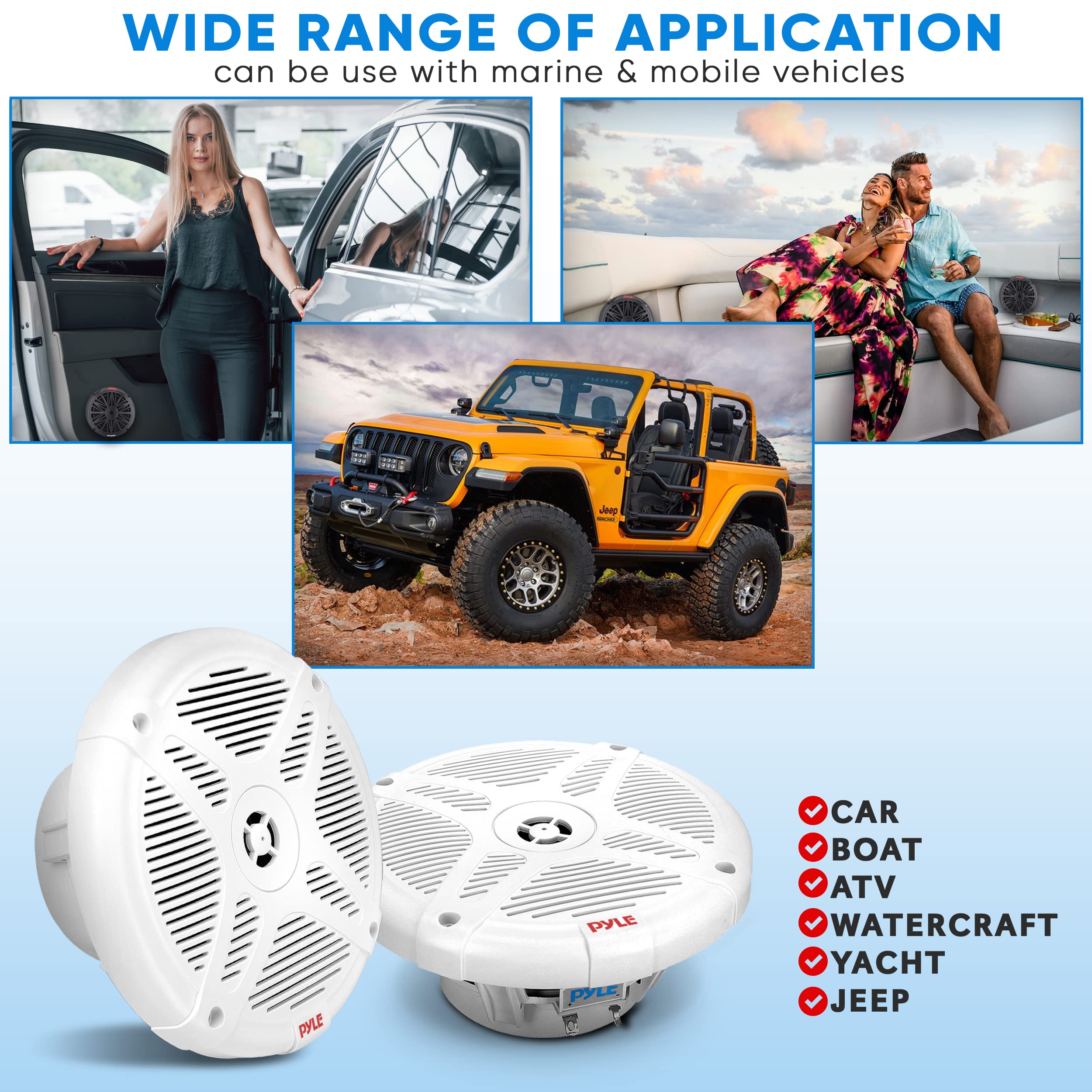 PyleUsa Waterproof Rated Off-Road Speakers - 6.5'' Marine Speakers w/Wireless BT Remote Control Receiver, Compact Dual Vehicle Speaker System for ATV, UTV, 4x4, Jeep, Powersports Vehicles - PLMRKT401