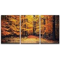 wall26 - 3 Piece Canvas Wall Art - Pathway in The Autumn Park - Modern Home Art Stretched and Framed Ready to Hang - 16