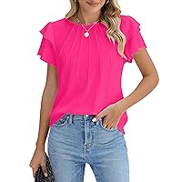 Women Dressy Casual Tops Business Work Blouses Summer Shirts Short Sleeve Crew Neck Outfits 2024