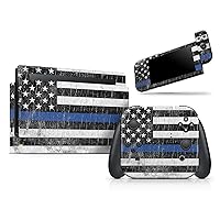 Compatible with Nintendo OLED Switch Console + Joy-Cons - Skin Decal Protective Scratch Resistant Vinyl Wrap Gaming Cover- Distressed Wood Patriotic American Flag with Thin Blue Line
