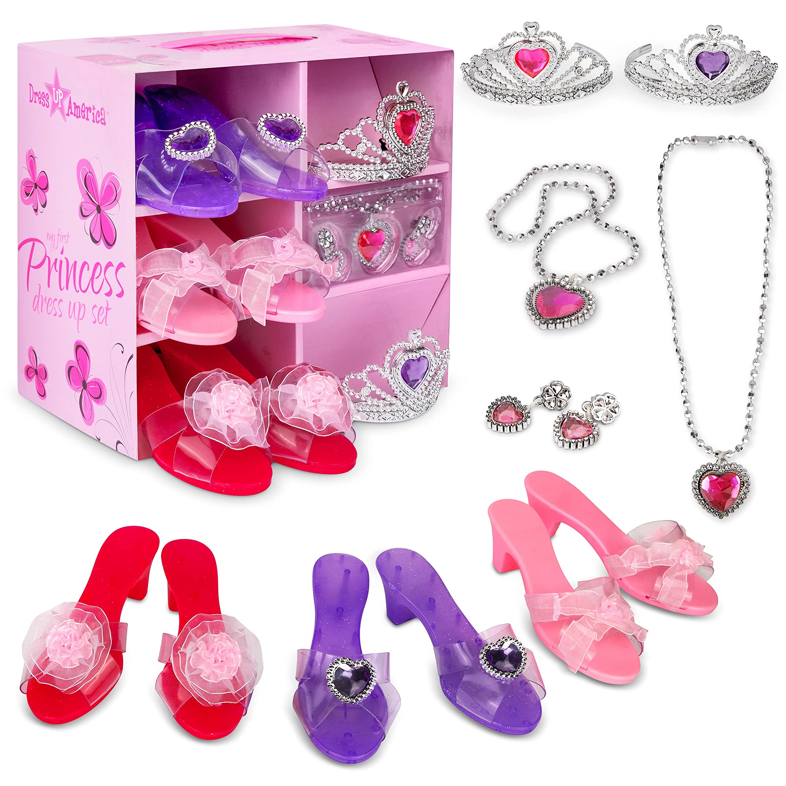 Princess Dress Up Shoes for Girls - Princess Heels, Tiaras, and Costume Jewelry Set - Toddler Gifts for Ages 3, 4, 5, 6, Dress Up Birthday Gifts for Girls
