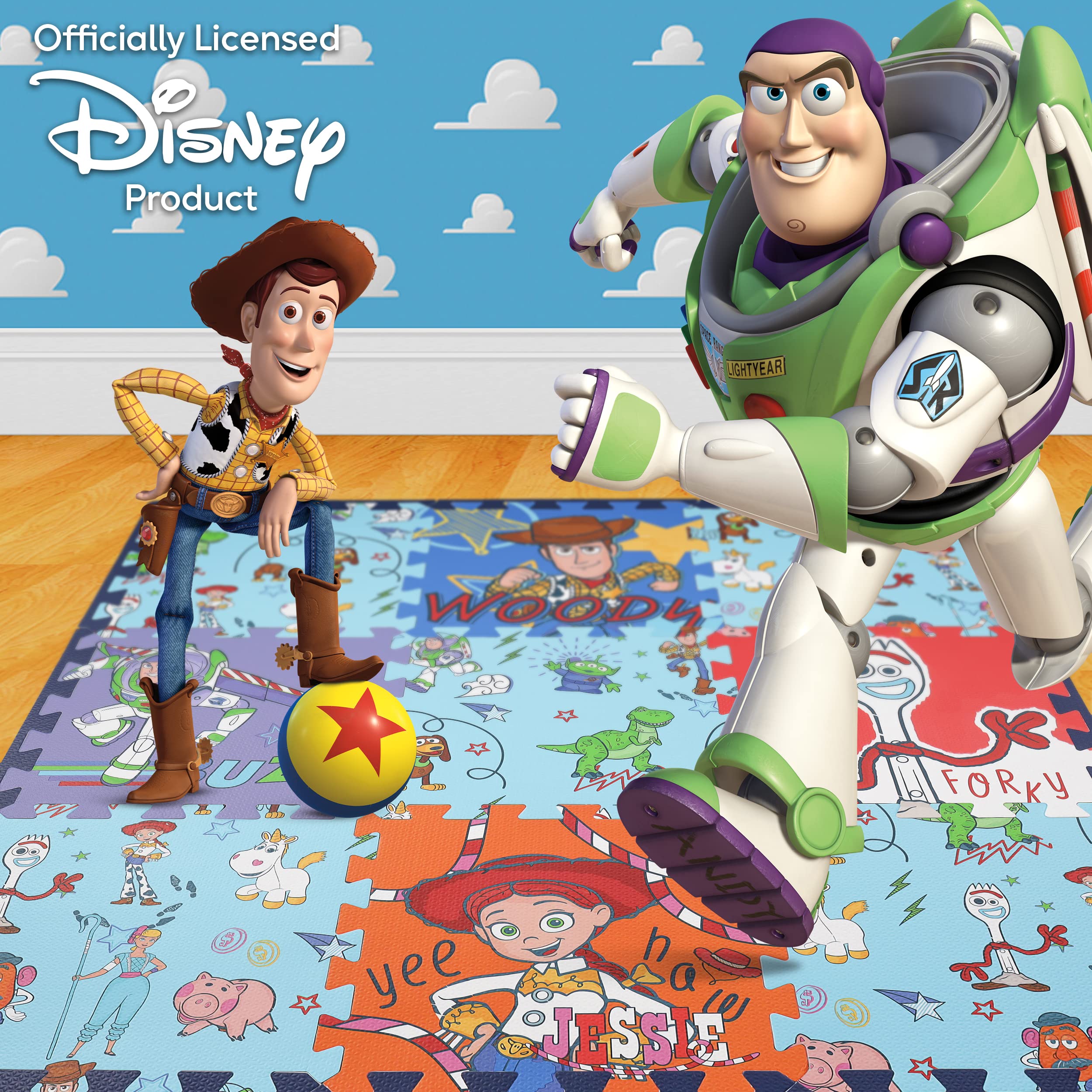Disney Pixar Toy Story EVA Foam Mat, The Crew Interlocking EVA Foam Flooring Tiles, Blue, 36 x 36 Inches