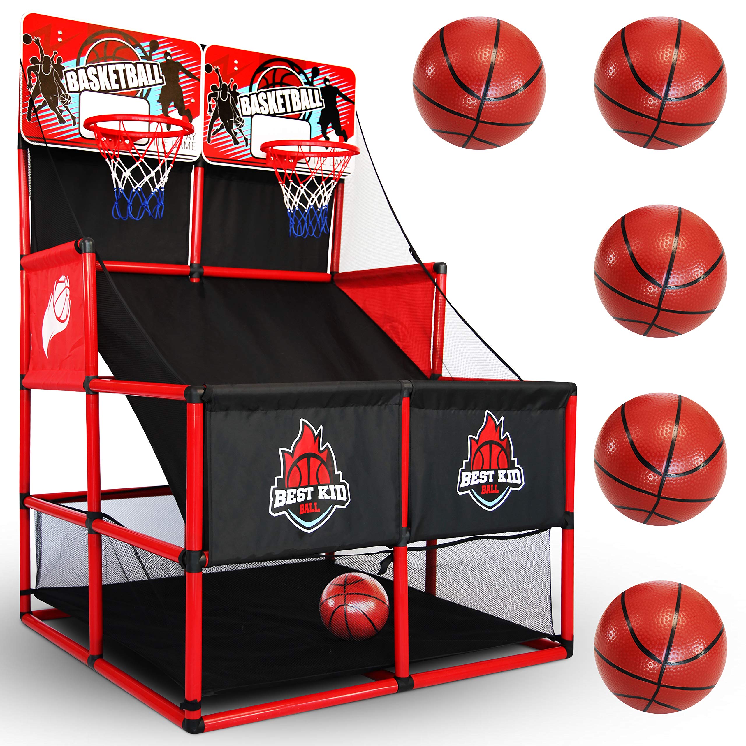 BESTKID BALL Kids Basketball Hoop Arcade Game - Indoor & Outdoor Double Shot System Kids Toy Include 4 Balls & Pump – 3 4 5 6 7 8 9 Years Old Boys, Girls, Children, Toddlers Fun Sports