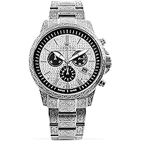 LOUIS XVI Palais Royale Iced Men's Watch Chronograph 43 mm Swiss Quartz Movement Stainless Steel Bracelet Silver Dial Diamonds 1088, silver, Bracelet