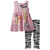 Bonnie Jean Baby Girls Fuschia Flower Zebra Seersucker Dress Set Outfit w/Leggings, Fuschia, 2T - 4T