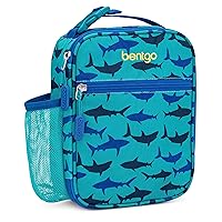 Bentgo® Kids Insulated Lunch Tote - Water-Resistant, Reusable, Lightweight & Durable Lunch Bag with Water Bottle Holder & Mesh Pocket, Fits Lunch Box & Water Bottle - Ideal for Ages 3+ (Sharks)