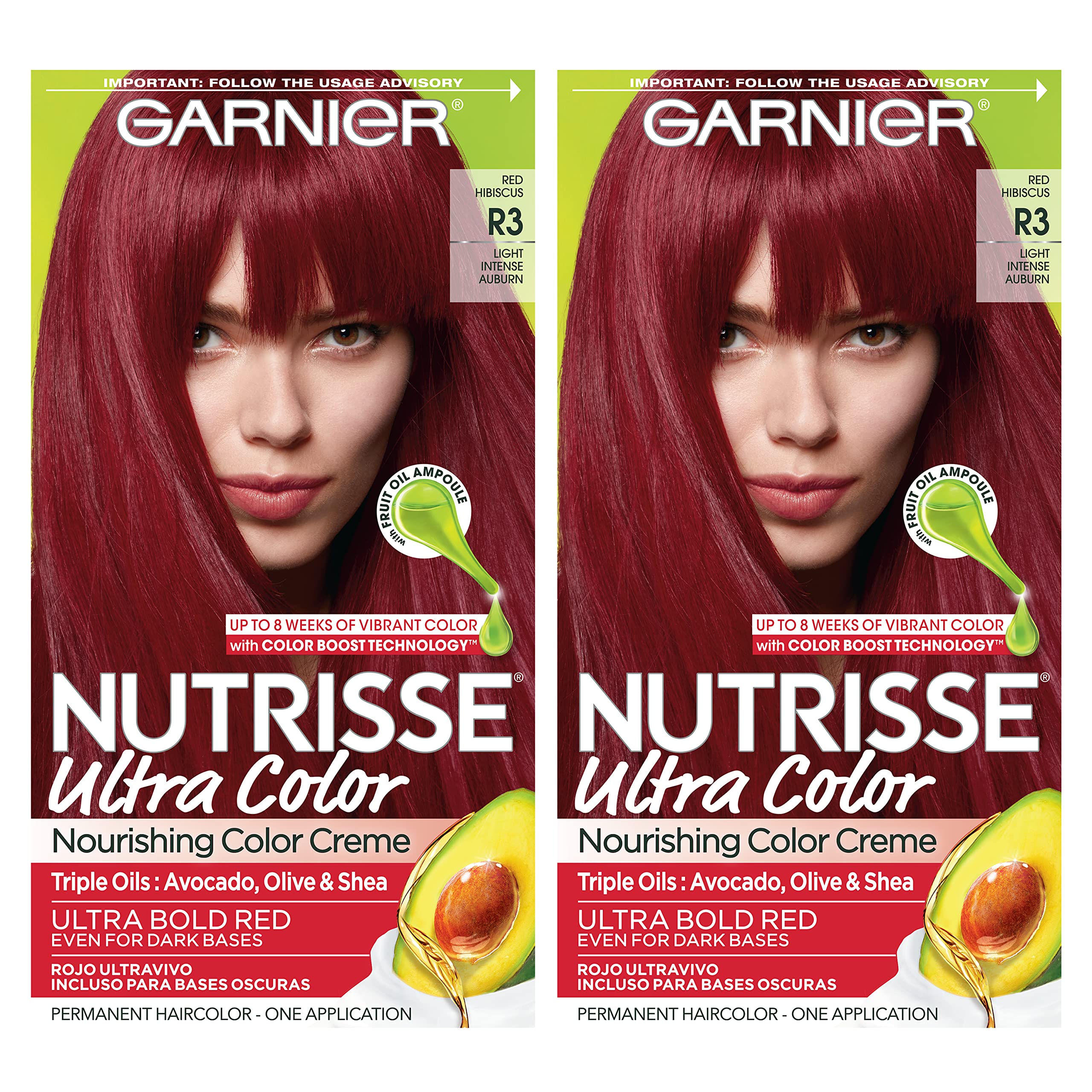 Mua Garnier Hair Color Nutrisse Ultra Color Nourishing Creme, R3 Light  Intense Auburn (Red Hibiscus) Permanent Hair Dye, 2 Count (Packaging May  Vary) trên Amazon Mỹ chính hãng 2023 | Fado