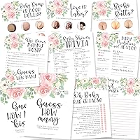 75 Floral Who Knows Mommy Best, Baby Prediction and Advice Cards etc, 25 Guess How Many Cards, 25 True Or False, Word Scramble For Baby Shower Ideas - 10 Double Sided Cards Baby Shower Games Funny