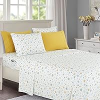 Elegant Comfort Luxury Soft Bed Sheets Holiday Pattern 1500 Premium Hotel Quality Microfiber - Softness Wrinkle and Fade Resistant (6-Piece) Bedding Set, Queen, Gold Snowflake