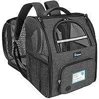 Dog Cat Backpack Carrier,Expandable Pet Carrier Backpack Travel Hiking,Small Medium Dog Puppy Large Cat Carrying Backpack,Approved Ventilated Soft Back Support,18 lbs,Dark Gray,Charcoal