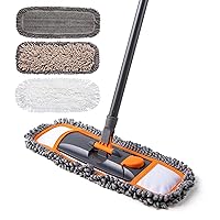 Mops for Floor Cleaning with 3 Different Washable Mop Pads and Extendable 55” Long Handle, Multifunction Dust Mop for Hardwood,Marble,Tile Floor Mopping,Orange