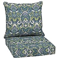 Outdoor Deep Seat Cushion Set, 24 x 24, Water Repellant, Fade Resistant, Deep Seat Bottom and Back Cushion for Chair, Sofa, and Couch, Sapphire Aurora Blue Damask
