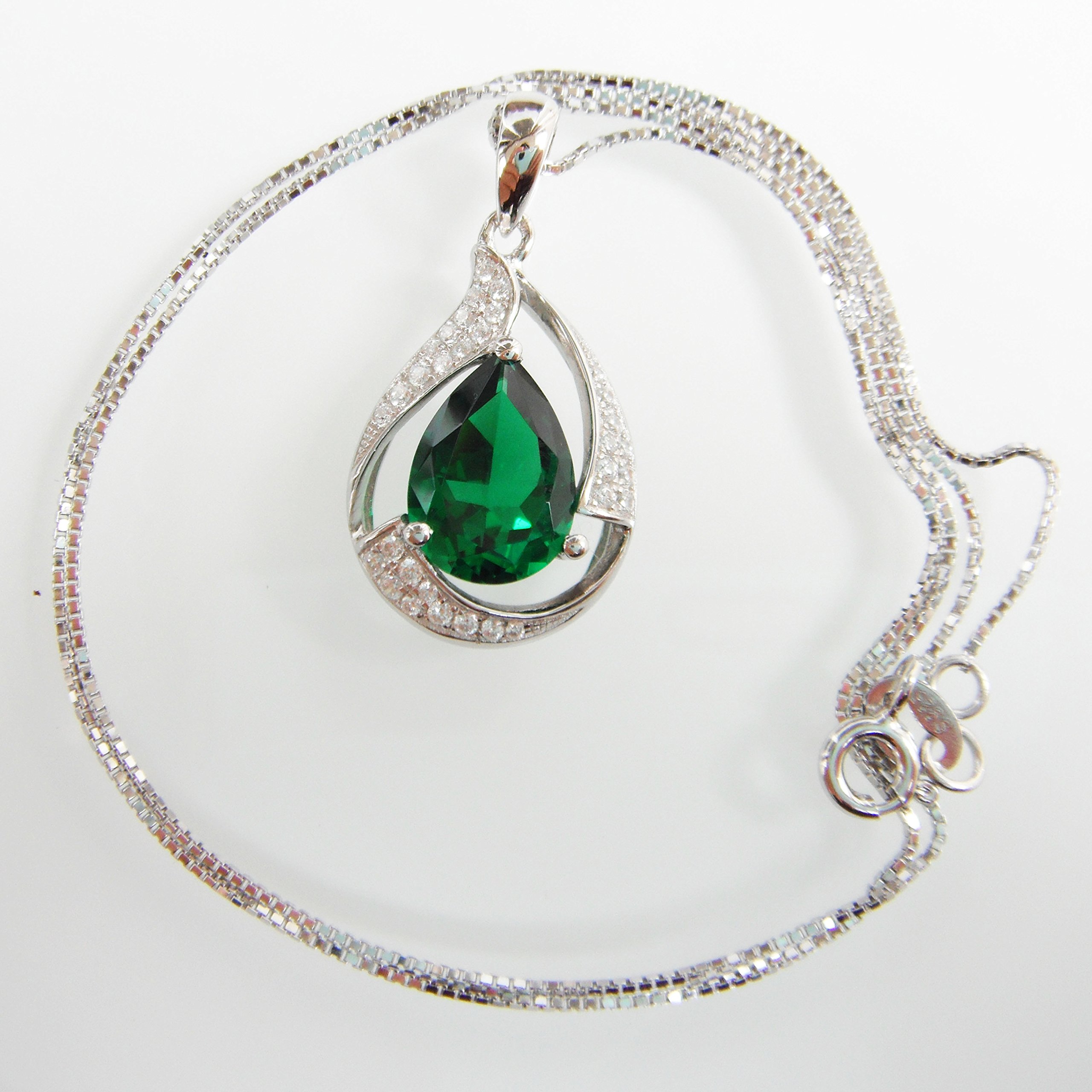 Navachi 925 Sterling Silver 18k White Gold Plated 3.5ct Pear Emerald Or Ruby Necklace Pendant 18