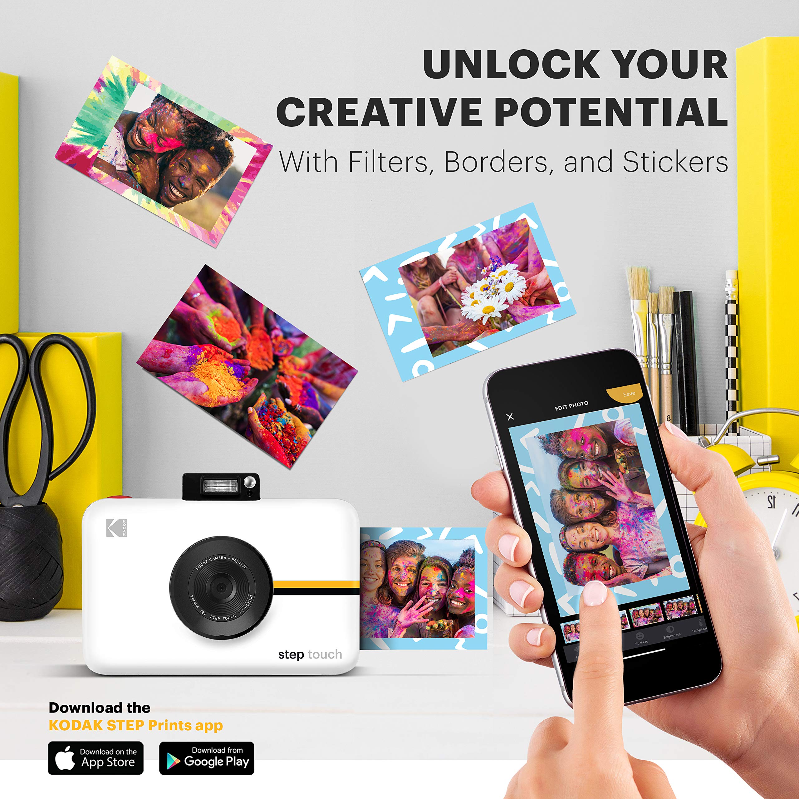 Kodak Step Touch | 13MP Digital Camera & Instant Printer with 3.5” LCD Touchscreen Display, 1080p HD Video (White) Starter Bundle