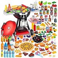 JOYIN 200 Pieces Kids Plastic Play Food Toys, Fake Food, Pretend Kitchen Playset, 34 PCS Cooking Toy Set, Kitchen Toy Set, Toy BBQ Grill Set, Little Chef Play, Kids Grill Playset Interactive BBQ Toy