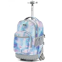 Roller Backpacks for Girls, Adjustable Laptop Rolling Backpack with Wheels for Girls to School Travel Camping Boys Rolling Backpack Purple Star 18 Inches