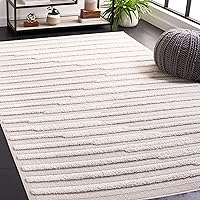 Trends Collection Area Rug - 8' x 10', Beige & Ivory, Modern Stripe Textured Design, Non-Shedding & Easy Care, Ideal for High Traffic Areas in Living Room, Bedroom (TRD102B)