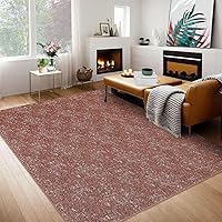 GlowSol Washable Rugs 5x7 Rug for Living Room Modern Red Rug Throw Rugs with Rubber Backing Stain Resistant Carpet Under Dining Table Non Slip Rug for Bedroom Home Office Brick Red 5'x7'
