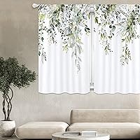 Green Leaf Curtains 63 Inch Length 2 Panels Set Spring Floral Flower Curtains for Bedroom Eucalyptus Leaves Small Short Curtains for Living Room Dining Botanical Plant Window Treatment Drapes