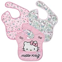 Bumkins Bibs for Girl or Boy, SuperBib Baby and Toddler 6-24 Months, Essential Must Have for Eating, Feeding, Baby Led Weaning Supplies, Mess Saving Catch Food, Fabric 3-pk Hello Kitty Carnival