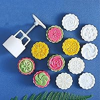 Mooncake Molds Set, Mid-Autumn Festival Hand-Pressure Moon Cake maker 6 pcs for baking, DIY Hand Press Cookie Stamps Pastry Tool(1 Mold, 6 Stamps). (75g)