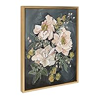 Kate and Laurel Sylvie Day 24 Framed Canvas Wall Art by Annie Quigley, 18x24 Gold, Soft Botanical Flower Bouquet Art for Wall Home Decor
