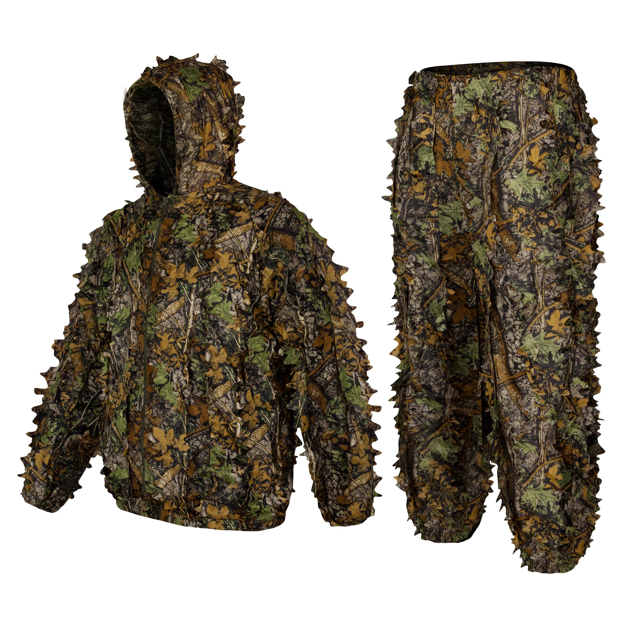 Ginsco 3D Leaf Woodland Ghillie Suit Camouflage Clothing for Outdoor Woodland, Sniper Costume Camo Outfit for Jungle Hunting, Military Game, Wildlife Photography, Halloween