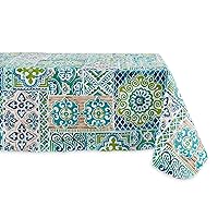 DII Spanish Tile Print Collection Vinyl Multi-Use, Flannel Backed Tablecloth, Rectangle, 60x102, Spanish Tile
