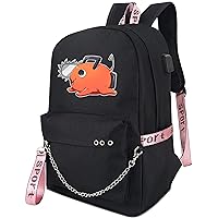 Anime Chainsaw Man Backpack Pochita Book Bag Laptop School Bag with USB Charging Port and Headphone Port