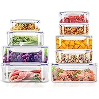Utopia Kitchen Plastic Food Storage Container Set with Airtight Lids - Pack of 18 (9 Containers & 9 Snap Lids) - Reusable & Leftover Food Lunch Boxes - Leak Proof, Freezer & Microwave Safe