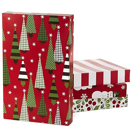 Hallmark Christmas Gift Boxes with Lids in Assorted Designs (Pack of 12: Trees, Stripes, Snowmen, Holly) Red, Green and White Patterned Shirt Boxes for Wrapping Gifts