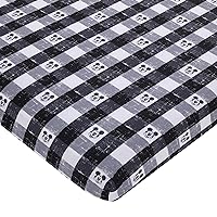 Disney Mickey Mouse - Black, White and Gray Plaid Nursery Polyester Fitted Mini Crib Sheet