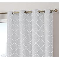 HLC.ME Versailles Lattice Flocked 100% Complete Blackout Thermal Insulated Window Curtain Grommet Panels - Energy Savings & Soundproof, For Living Room & Bedroom, Set of 2 (50 x 84 inches Long, White)