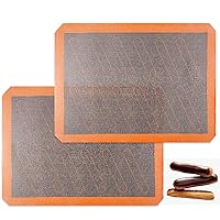 Perforated Silicone Baking Mats, 2 PCS Eclair Silicone Mat for Half Sheet with 12 Printed Oblong Eclair Guides, Non-Stick Reusable Oven Liners for Making Bread/Pizza/Pastry/Cookie 11-4/5