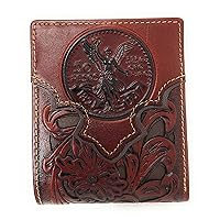 Western Men's Cowboy Leather Floral Tooled Laser Cut Mexican 50 Pesos Short Wallet in 5 colors (Brown)