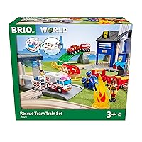 BRIO World – 36025 Rescue Team Train Set | 44 Piece Wooden Train Set Toy for Kids Age 3 Years Up Multicolor